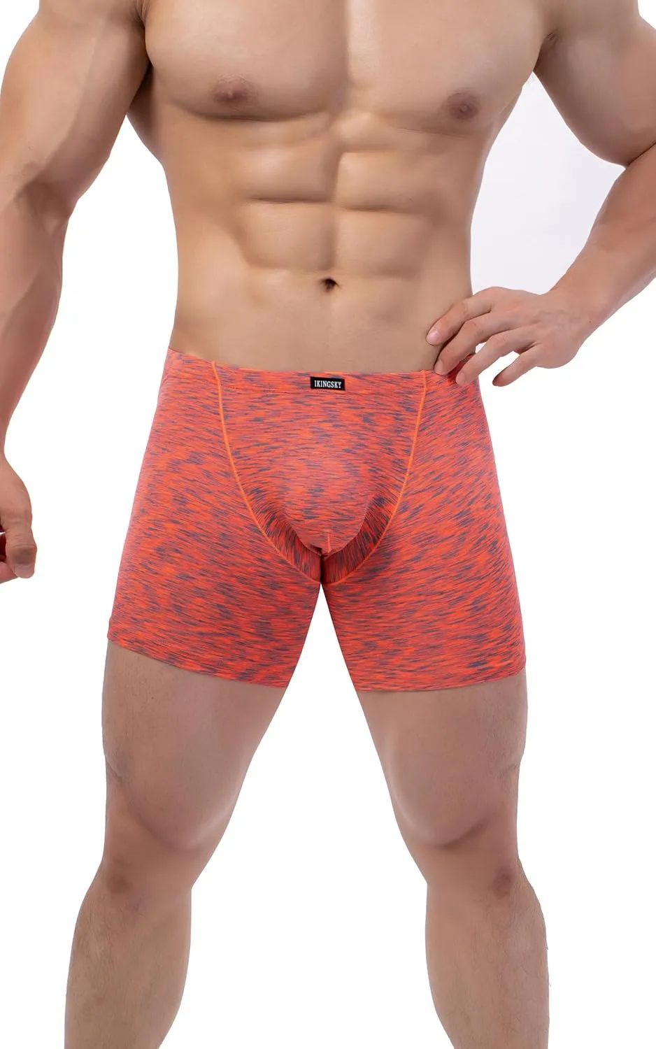 IKINGSKY Men's Quick-dry Long Leg Boxer Briefs Sexy Bulge Trunks No Ride Up Shorts Underwear Seamless Front Under Panties
