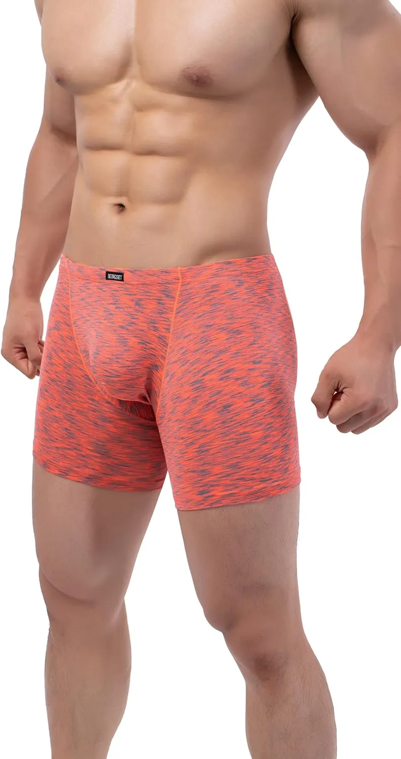 IKINGSKY Men's Quick-dry Long Leg Boxer Briefs Sexy Bulge Trunks No Ride Up Shorts Underwear Seamless Front Under Panties