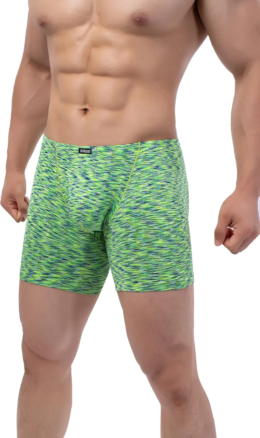 IKINGSKY Men's Quick-dry Long Leg Boxer Briefs Sexy Bulge Trunks No Ride Up Shorts Underwear Seamless Front Under Panties