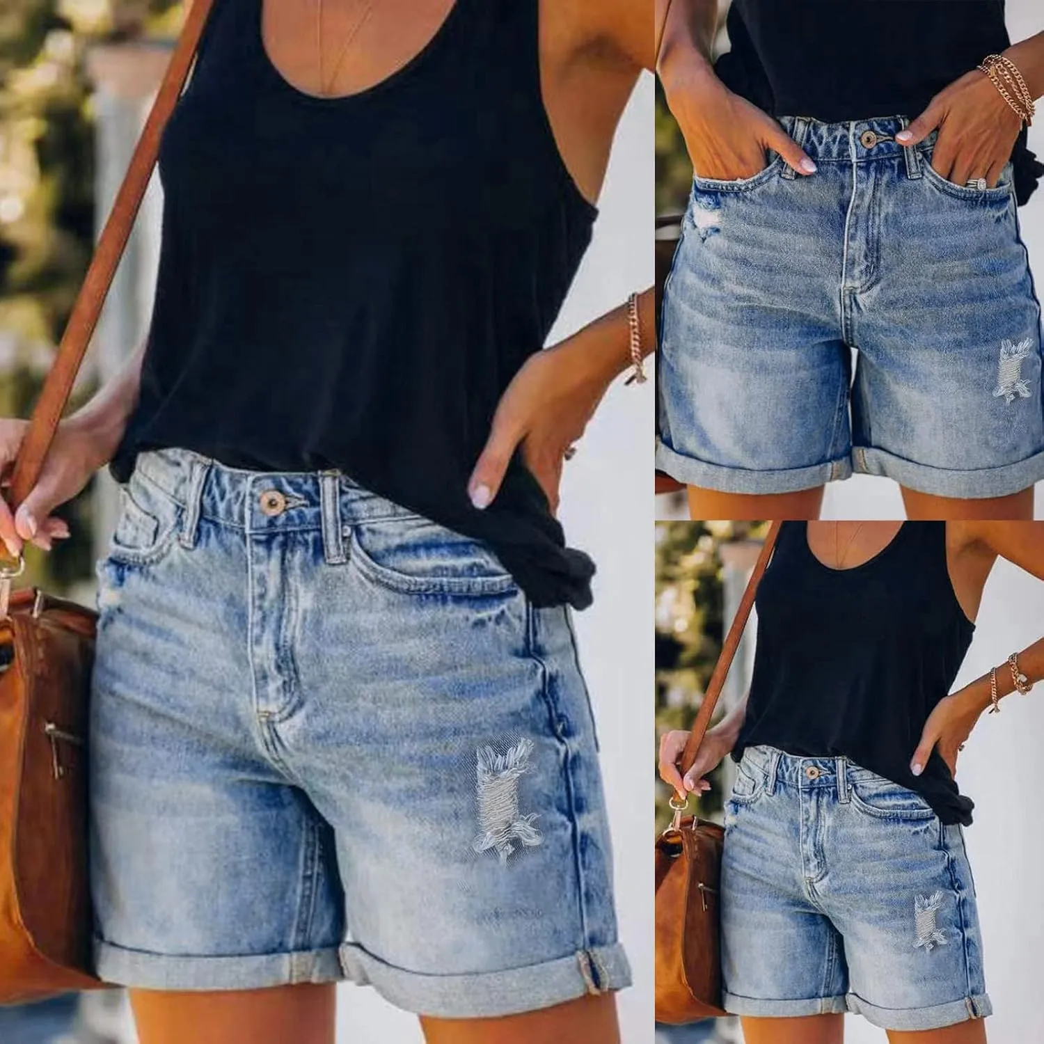 Jean Shorts for Women High Waisted Denim Shorts 2024 Casual Summer Shorts Distressed Jean Shorts Ripped Jeanshorts