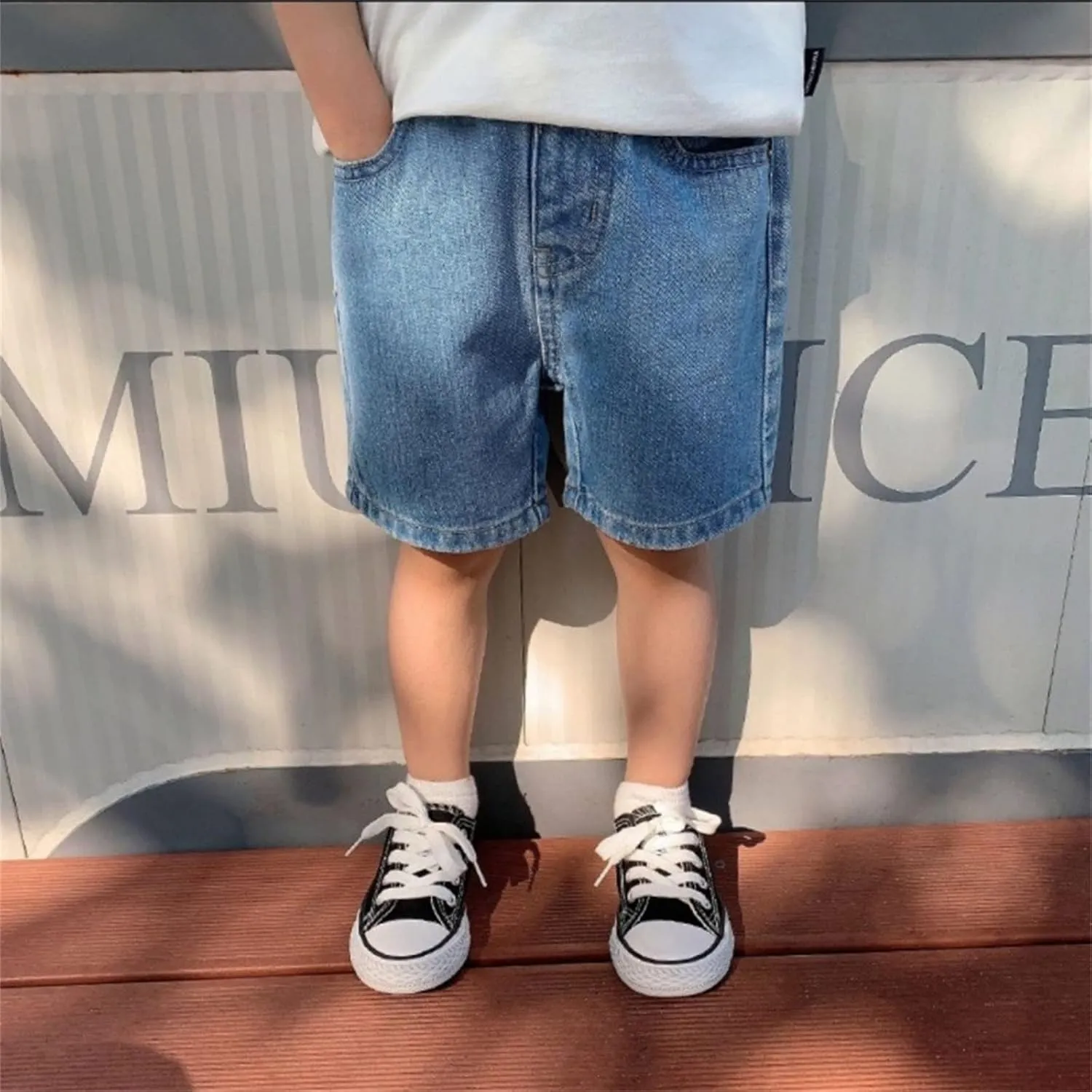 Jeans Shorts for Toddler Boys Loose Denim Pants Little Boy Elastic Waist Jeans Shorts Wide Leg Pants Casual Outfits