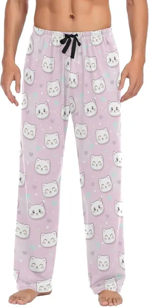 Kigai Men's Pajamas Pants Cute Cat Kitty Sleep Bottoms Pants Lounge Sleepwear - M
