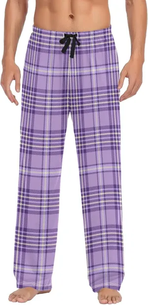 Kigai Men's Pajamas Pants Purple Buffalo Plaid Sleep Bottoms Pants Lounge Sleepwear - S