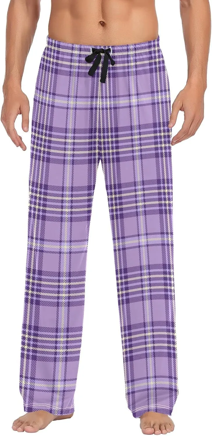 Kigai Men's Pajamas Pants Purple Buffalo Plaid Sleep Bottoms Pants Lounge Sleepwear - S
