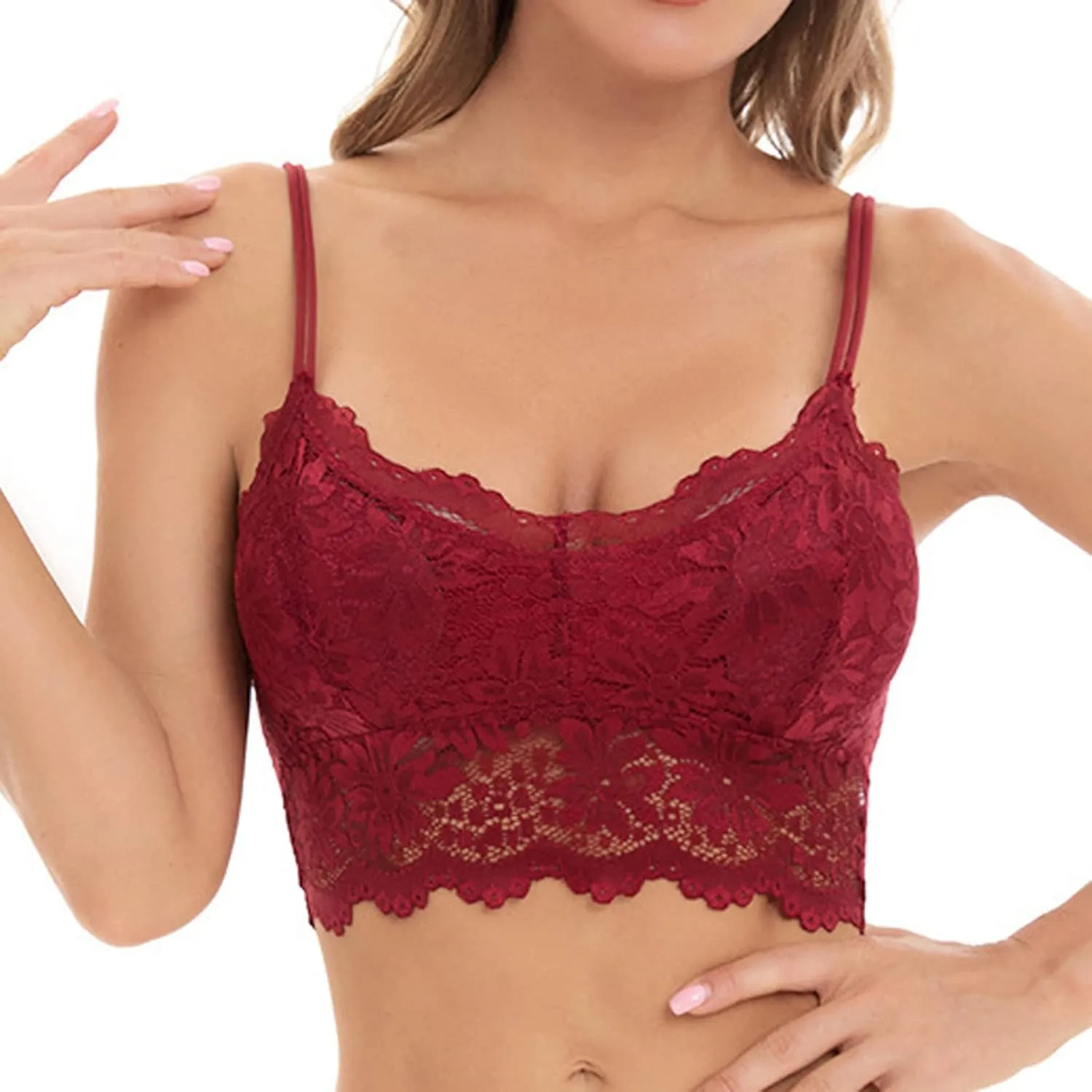 Lace Bralettes for Women Girls Padded Plus Size Push Up Spaghetti Strap Top No Underwire Full Coverage Wirefree Bras