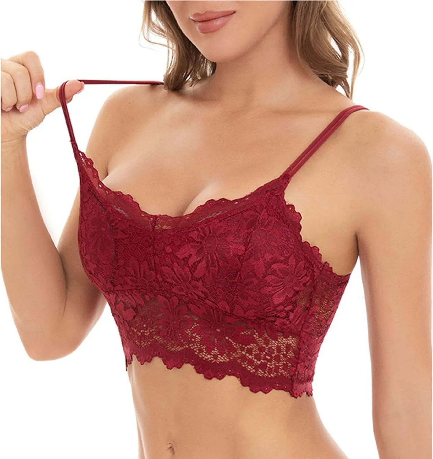 Lace Bralettes for Women Girls Padded Plus Size Push Up Spaghetti Strap Top No Underwire Full Coverage Wirefree Bras