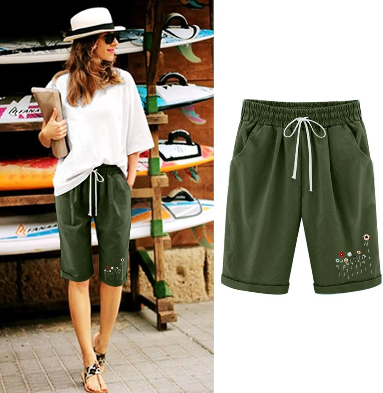 LCMTWX Flowy Shorts Waist Pants Shorts Loose Elastic Pocketed Womens Casual Drawstring Pants Flowy Shorts Jean Shorts Short