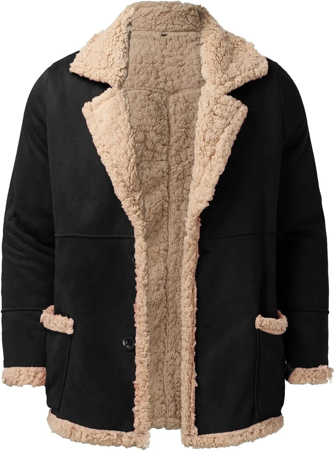 LCMTWX Men's Thicken Warm Winter Coat Solid Color Jacket Leather Windbreaker Long Sleeve Coats Warm Long Winter Jackets
