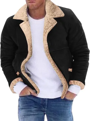 LCMTWX Men's Thicken Warm Winter Coat Solid Color Jacket Leather Windbreaker Long Sleeve Coats Warm Long Winter Jackets