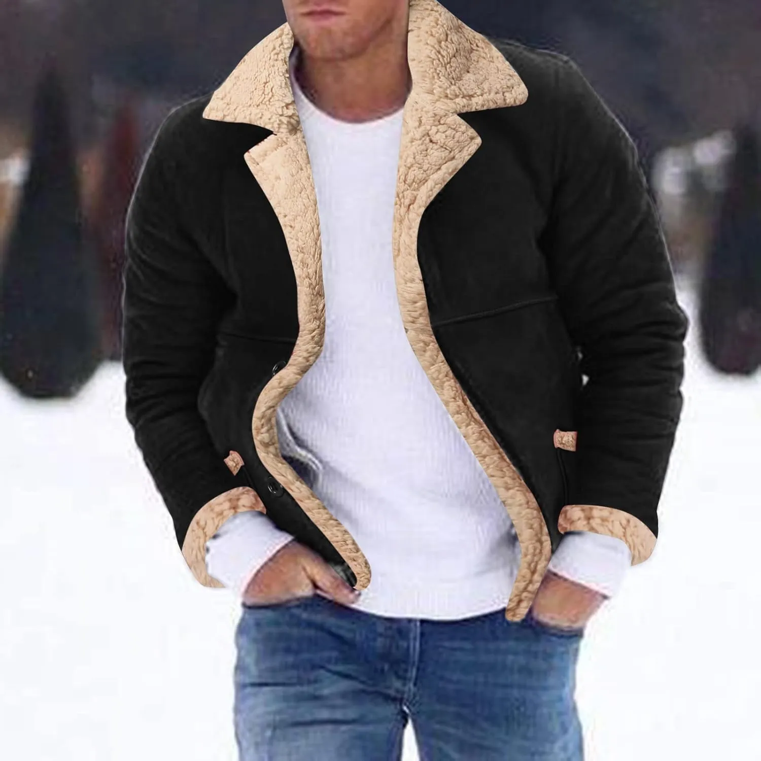 LCMTWX Men's Thicken Warm Winter Coat Solid Color Jacket Leather Windbreaker Long Sleeve Coats Warm Long Winter Jackets