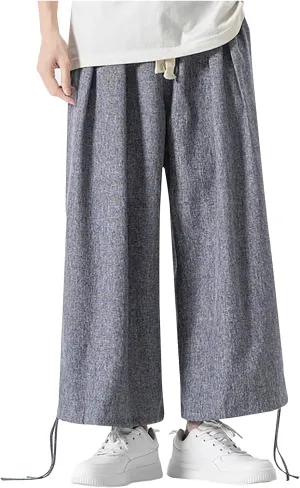 Linen Pants for Mens Casual Pants Drawstring Beach Pants Relaxed-Fit Yoga Pants Summer Elastic Waist Pants