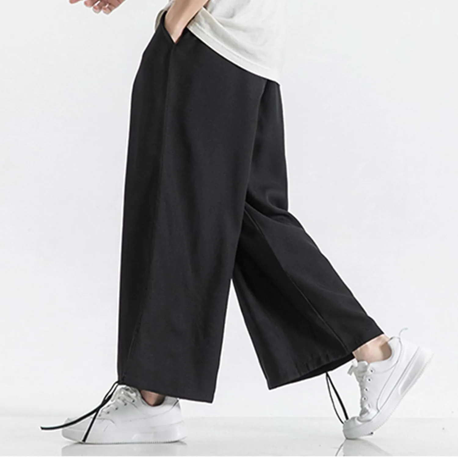 Linen Pants for Mens Casual Pants Drawstring Beach Pants Relaxed-Fit Yoga Pants Summer Elastic Waist Pants
