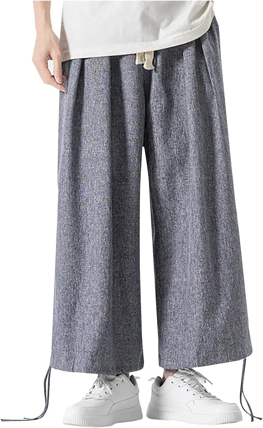 Linen Pants for Mens Casual Pants Drawstring Beach Pants Relaxed-Fit Yoga Pants Summer Elastic Waist Pants