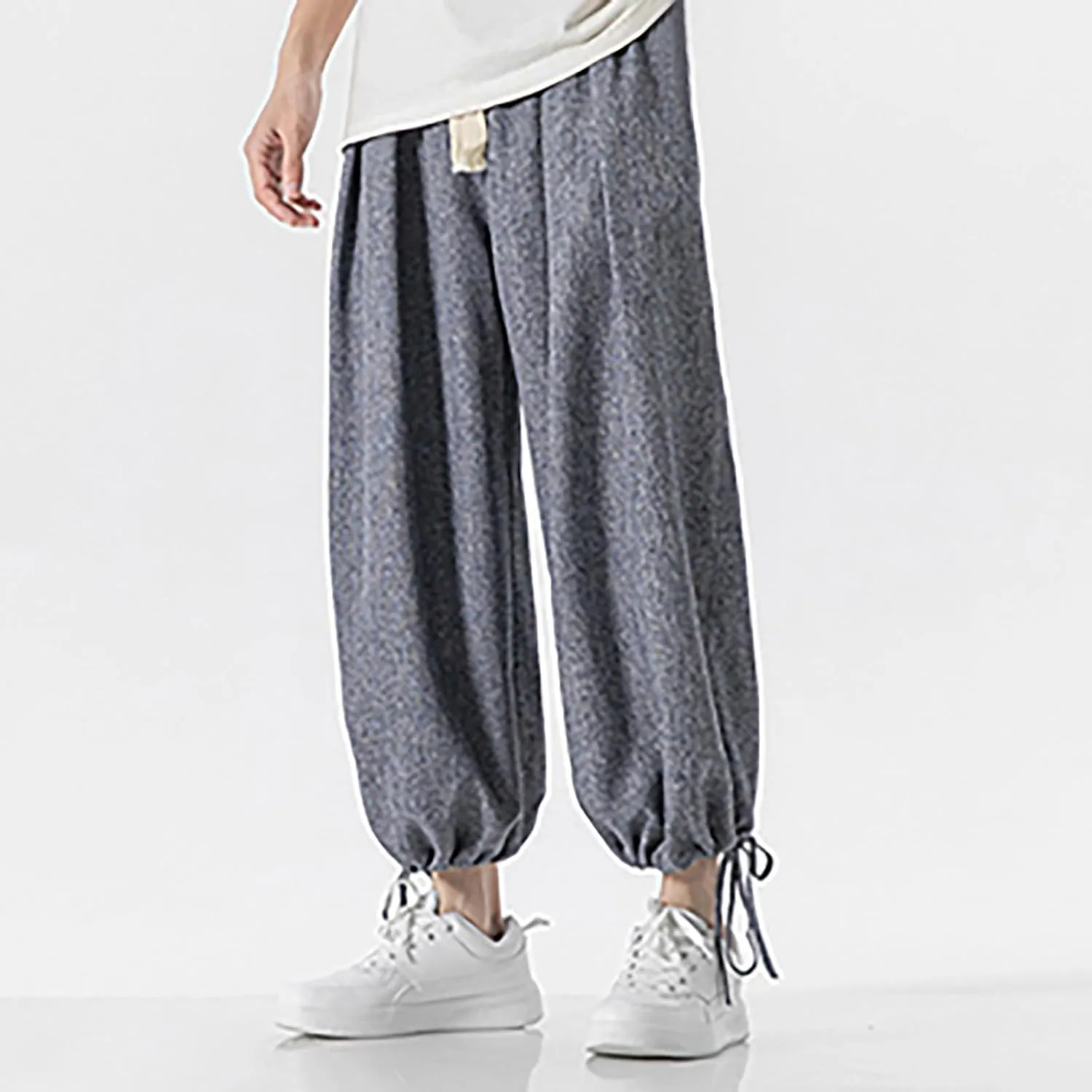 Linen Pants for Mens Casual Pants Drawstring Beach Pants Relaxed-Fit Yoga Pants Summer Elastic Waist Pants