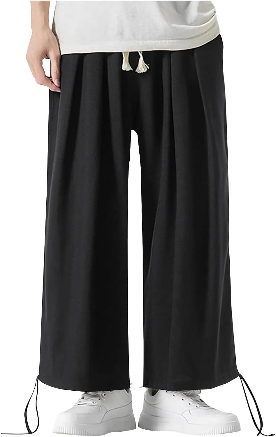 Linen Pants for Mens Casual Pants Drawstring Beach Pants Relaxed-Fit Yoga Pants Summer Elastic Waist Pants