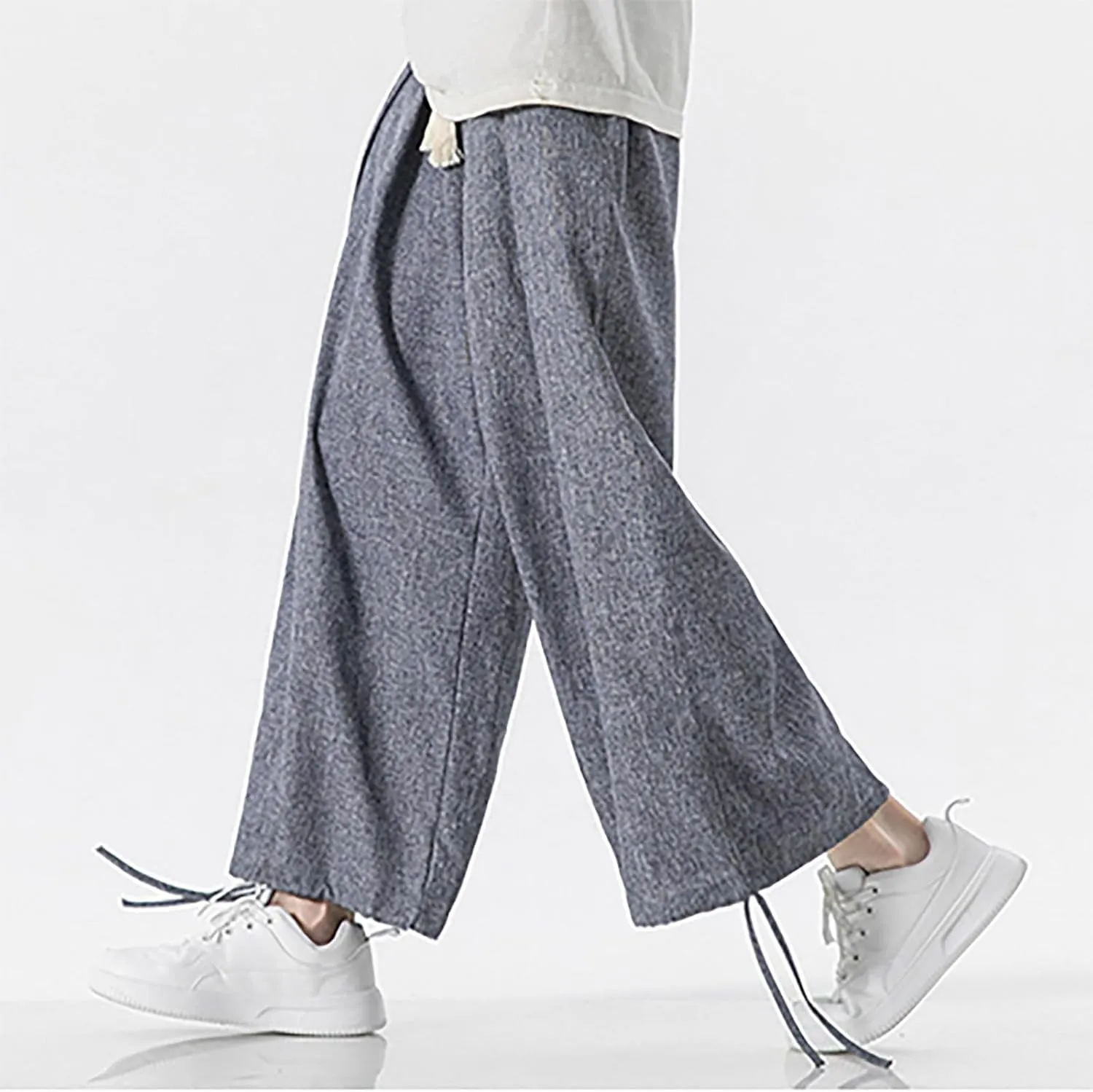 Linen Pants for Mens Casual Pants Drawstring Beach Pants Relaxed-Fit Yoga Pants Summer Elastic Waist Pants