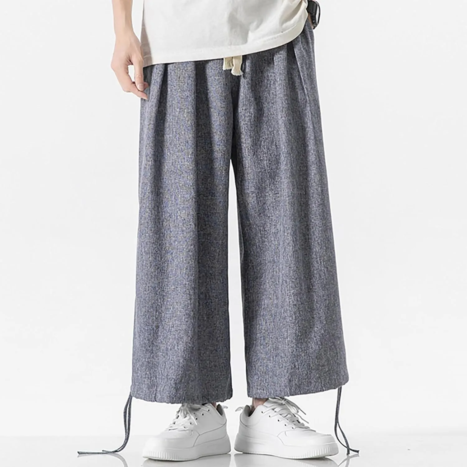 Linen Pants for Mens Casual Pants Drawstring Beach Pants Relaxed-Fit Yoga Pants Summer Elastic Waist Pants