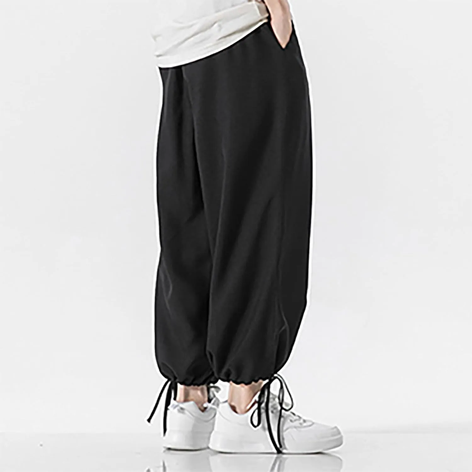 Linen Pants for Mens Casual Pants Drawstring Beach Pants Relaxed-Fit Yoga Pants Summer Elastic Waist Pants