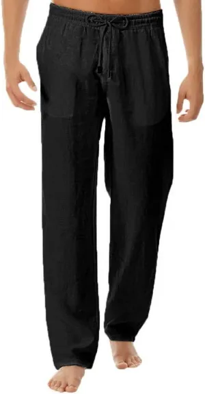 Linen Pants for Mens Casual Pants Relaxed-Fit Beach Pants Summer Yoga Pants Drawstring Elastic Waist Pants