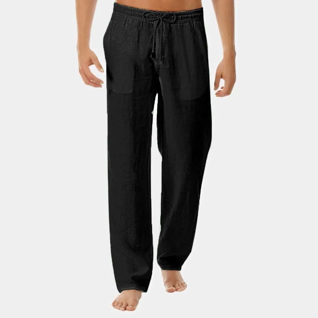 Linen Pants for Mens Casual Pants Relaxed-Fit Beach Pants Summer Yoga Pants Drawstring Elastic Waist Pants