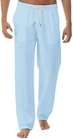 Linen Pants for Mens Casual Pants Relaxed-Fit Beach Pants Summer Yoga Pants Drawstring Elastic Waist Pants
