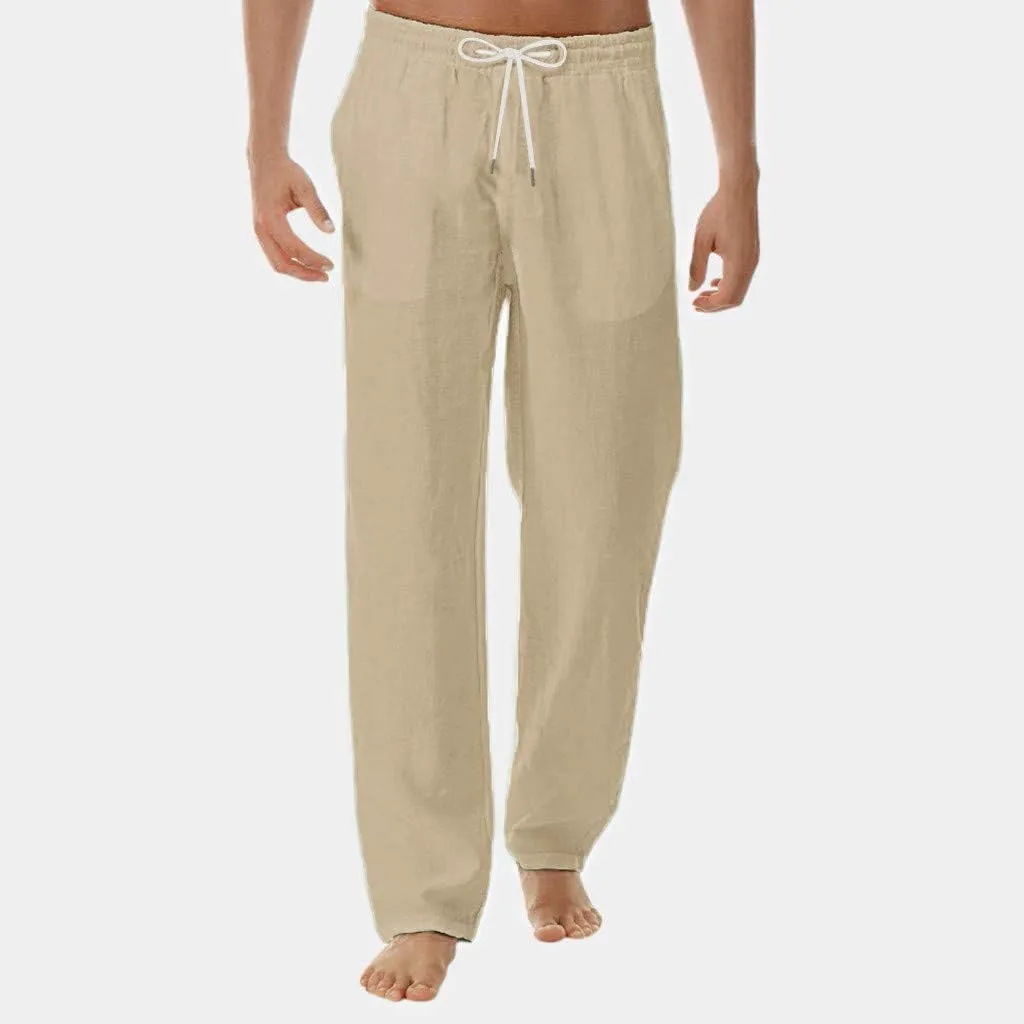 Linen Pants for Mens Casual Pants Relaxed-Fit Beach Pants Summer Yoga Pants Drawstring Elastic Waist Pants
