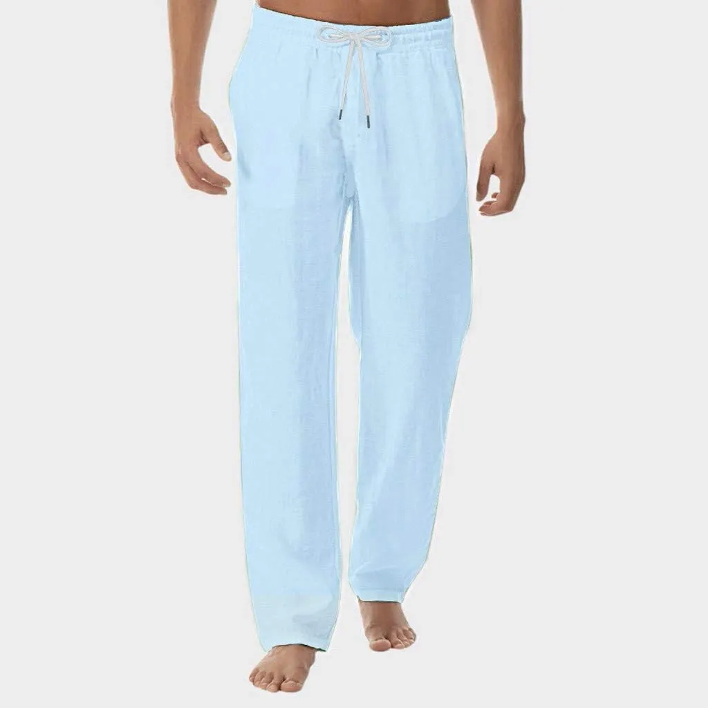 Linen Pants for Mens Casual Pants Relaxed-Fit Beach Pants Summer Yoga Pants Drawstring Elastic Waist Pants