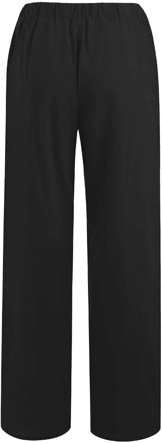 Linen Pants for Women Casual Straight Leg Pants Drawstring Trousers Pants Comfy Lounge Pants Solid Loose Work Pants