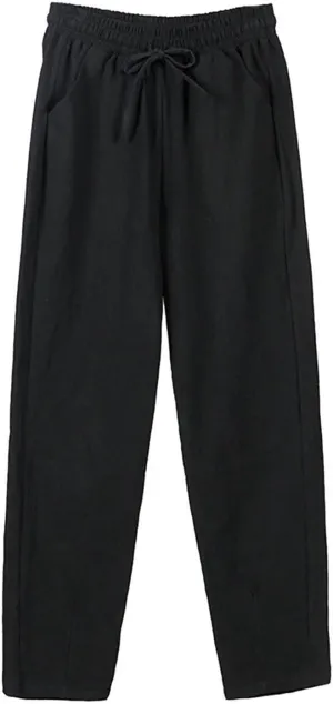 Linen Pants Women Elastic Waist Summer Pants Casual Jogger Pants Loose Fit Beach Pants Lightweight Breathable Pants