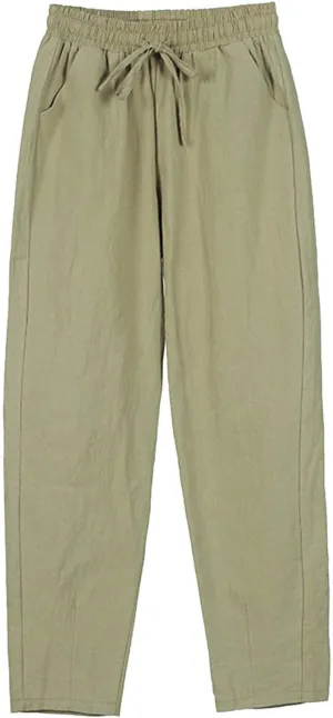 Linen Pants Women Elastic Waist Summer Pants Casual Jogger Pants Loose Fit Beach Pants Lightweight Breathable Pants