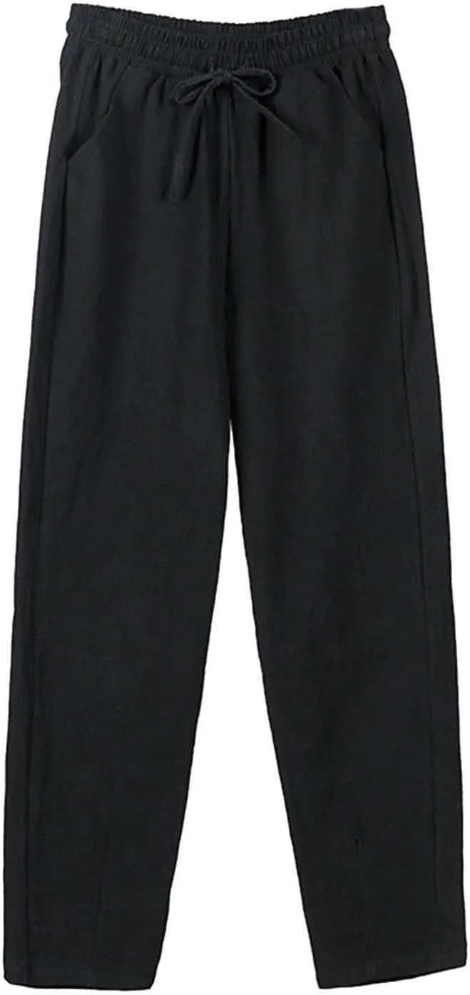 Linen Pants Women Elastic Waist Summer Pants Casual Jogger Pants Loose Fit Beach Pants Lightweight Breathable Pants