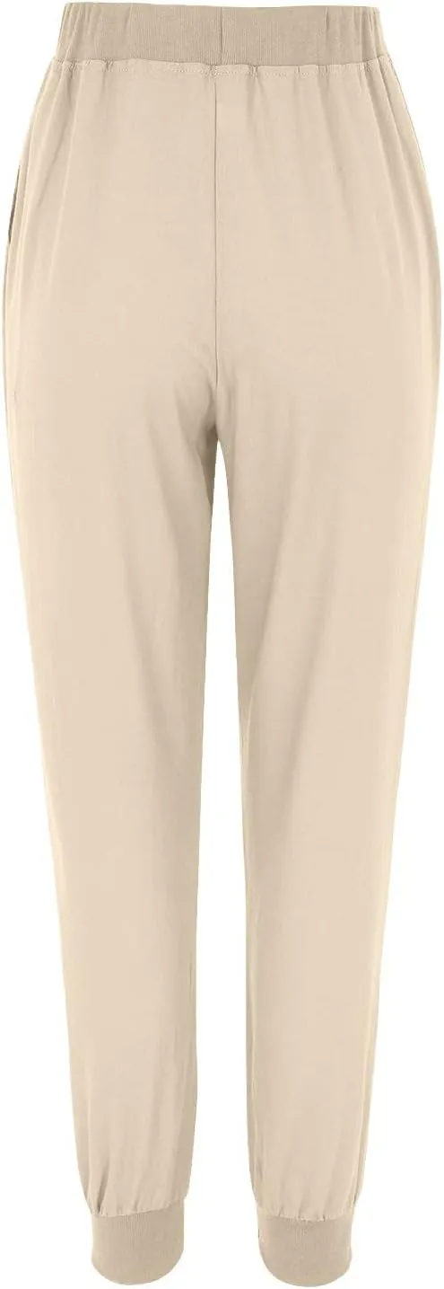 Linen Pants Women Jogger Pants Elastic Waist Drawstring Pants Tapered Leg Pants Lightweight Pants Trousers with Pockets