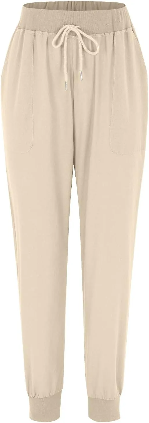 Linen Pants Women Jogger Pants Elastic Waist Drawstring Pants Tapered Leg Pants Lightweight Pants Trousers with Pockets