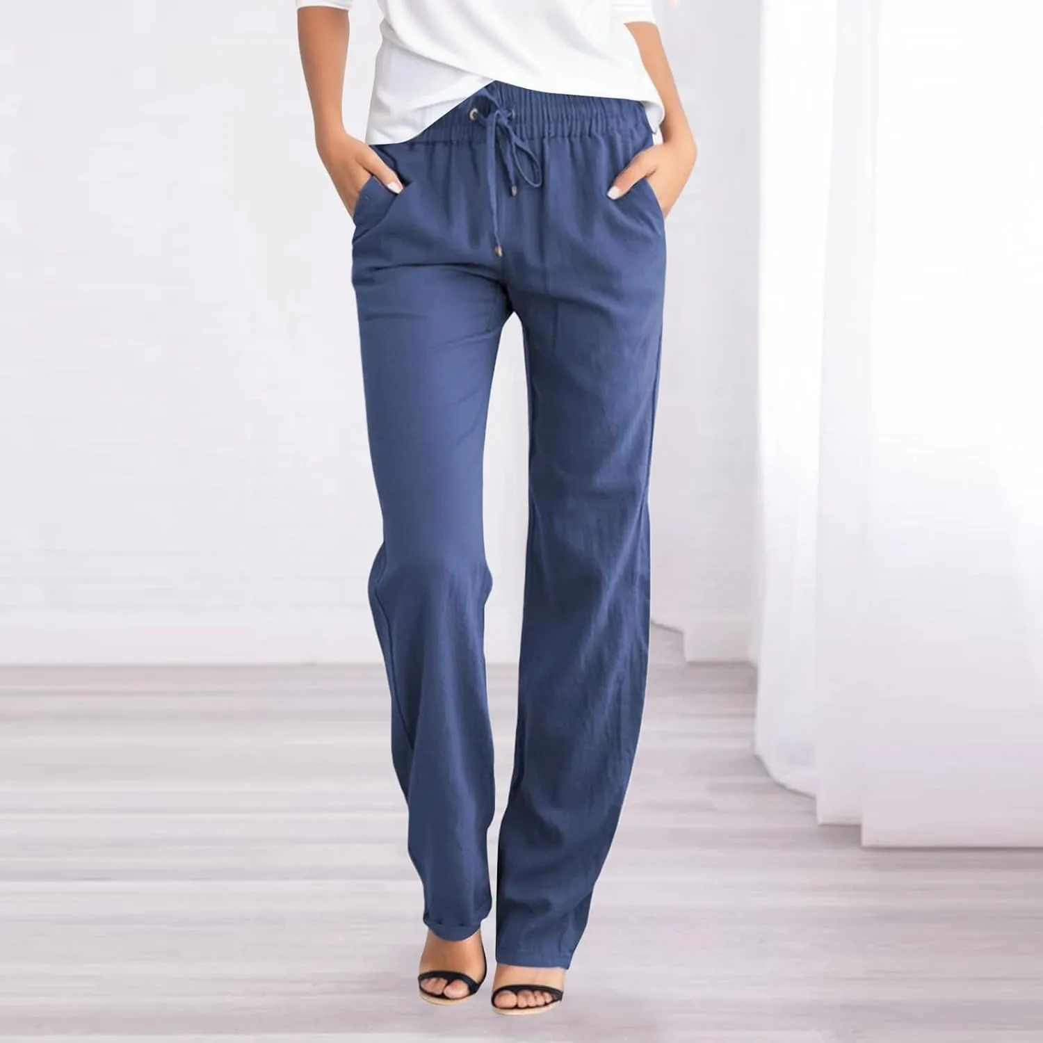 Linen Pants Women Loose Fit Cotton Pants Lightweight Summer Pants Loose Trousers Pants Casual High Waist Pants