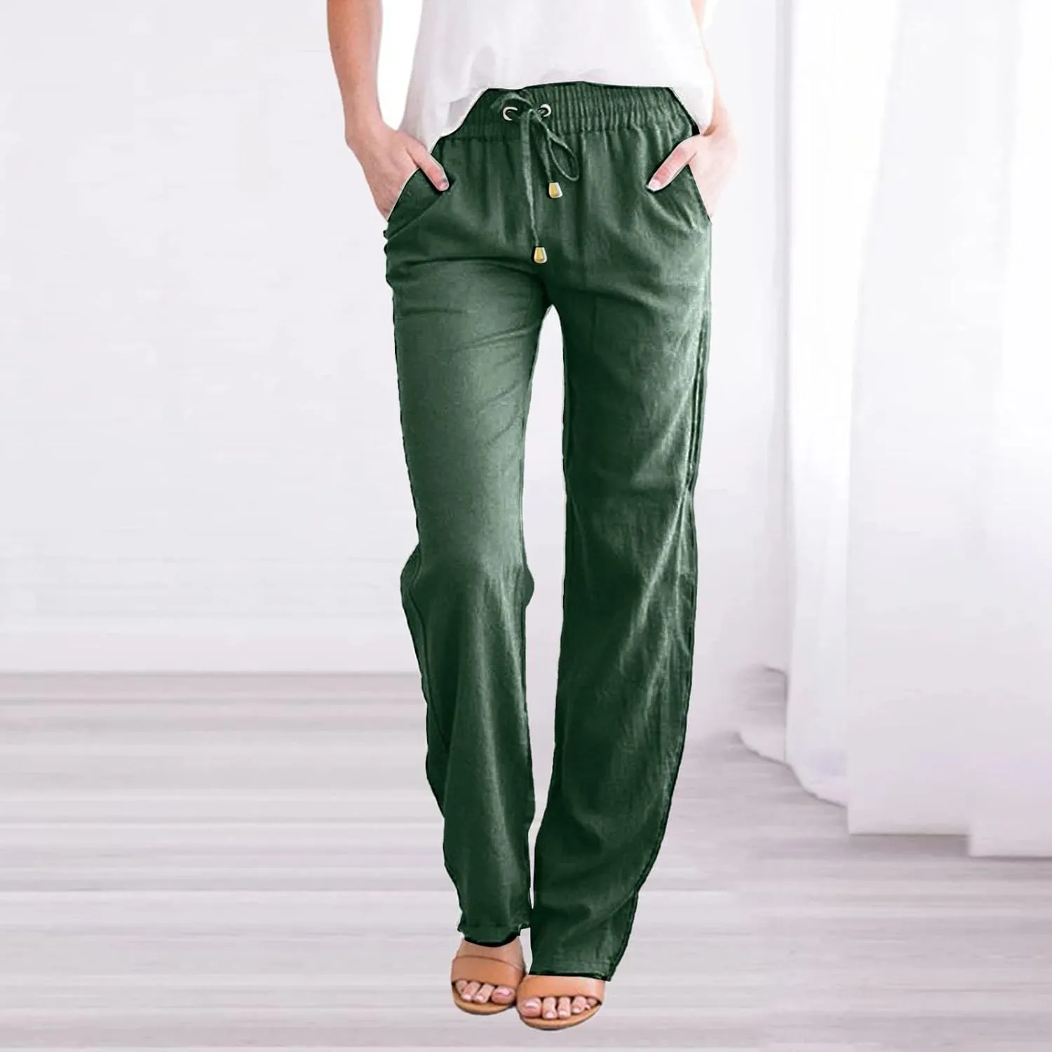 Linen Pants Women Loose Fit Cotton Pants Lightweight Summer Pants Loose Trousers Pants Casual High Waist Pants