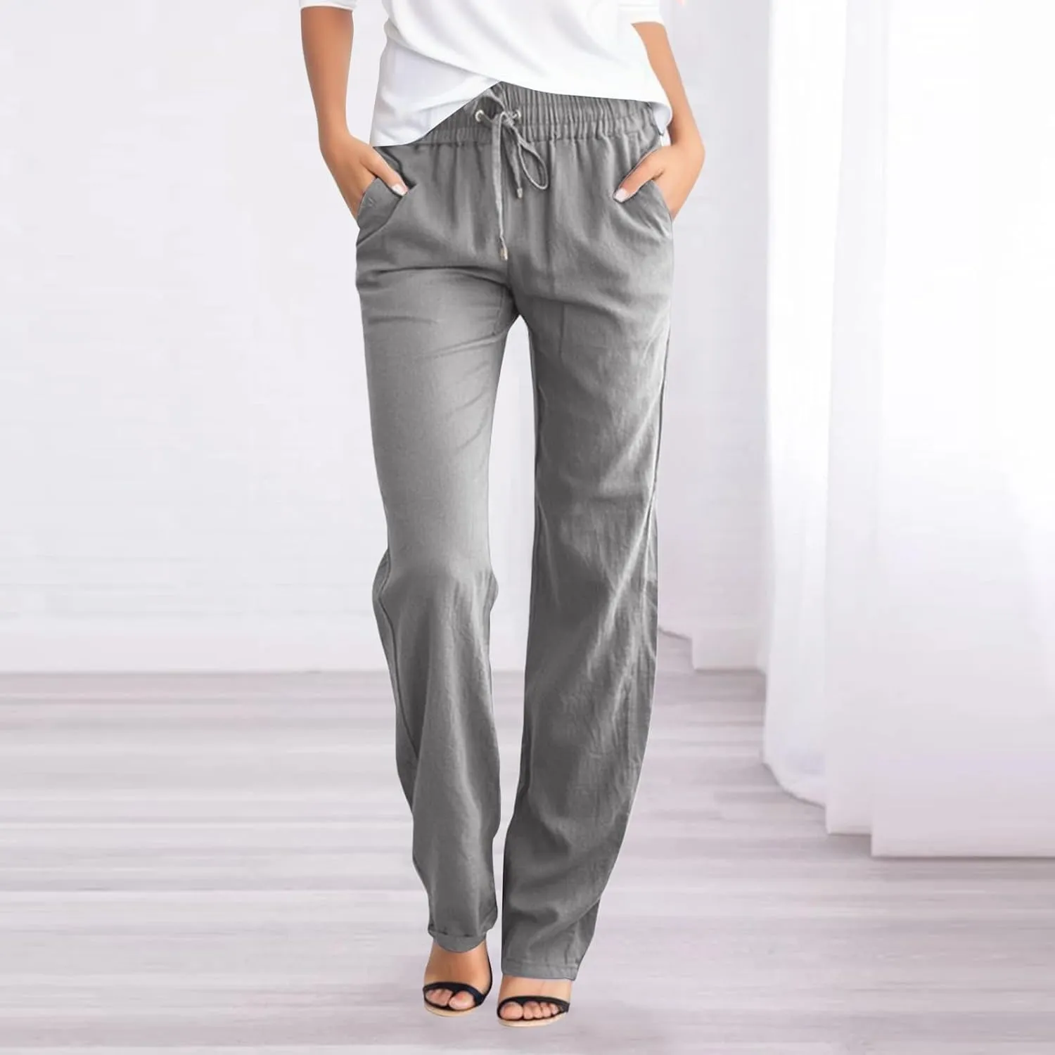 Linen Pants Women Loose Fit Cotton Pants Lightweight Summer Pants Loose Trousers Pants Casual High Waist Pants