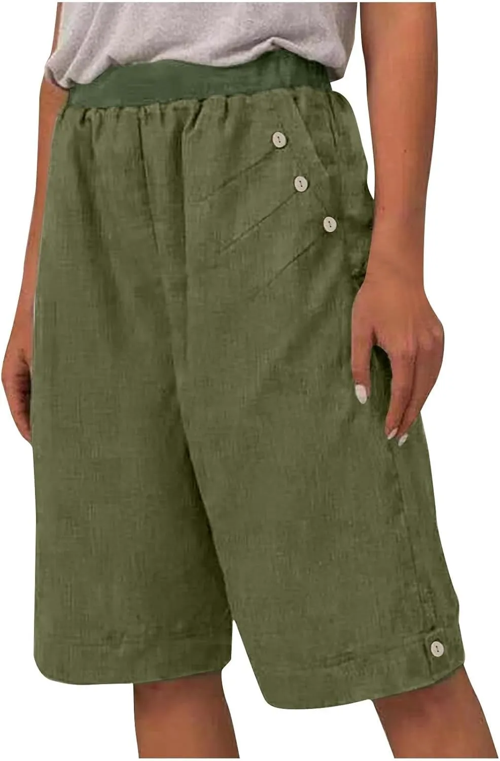 Linen Shorts for Women Summer High Waisted Bermuda Shorts Casual Loose Comfy Lounge Shorts with Pockets