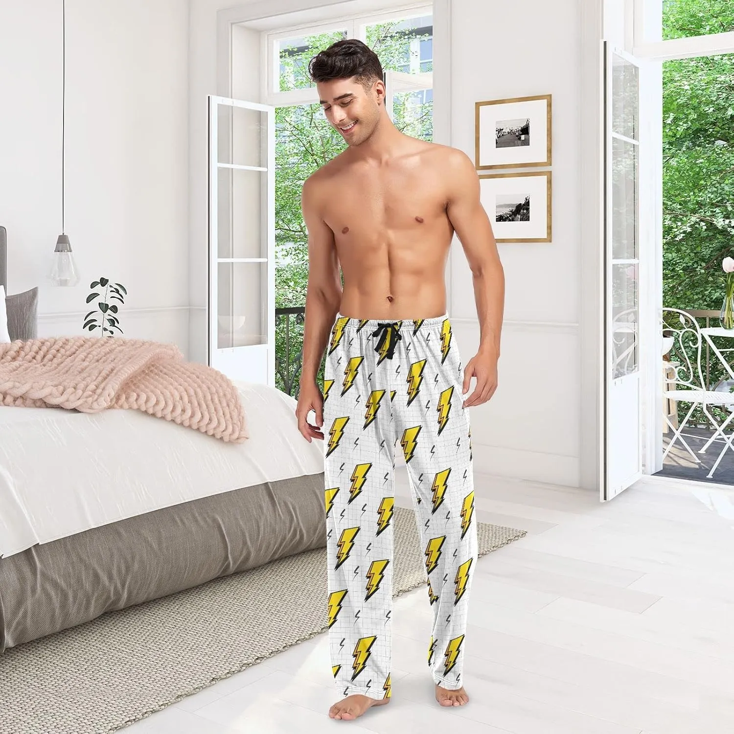 linqin Men's Pajama Pant Chrysanthemum Comfy Soft Lounge Sleep Pants Pajama Bottoms