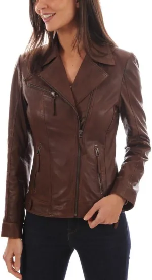LL LEATHER LOVERS Women's Lambskin Leather Bomber Biker Jacket