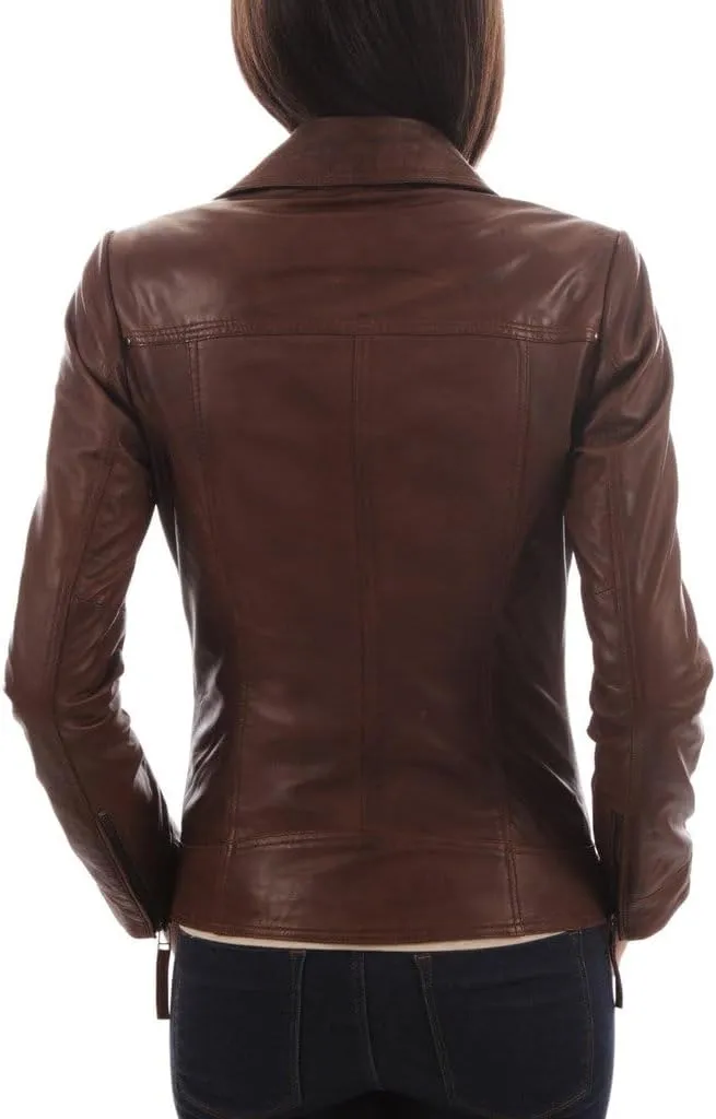 LL LEATHER LOVERS Women's Lambskin Leather Bomber Biker Jacket