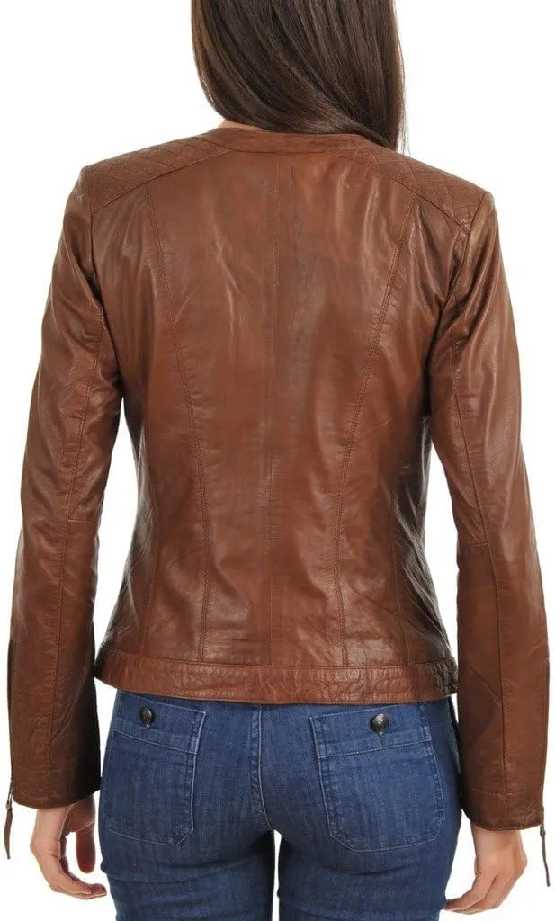 LL LEATHER LOVERS Women's Lambskin Leather Bomber Biker Jacket