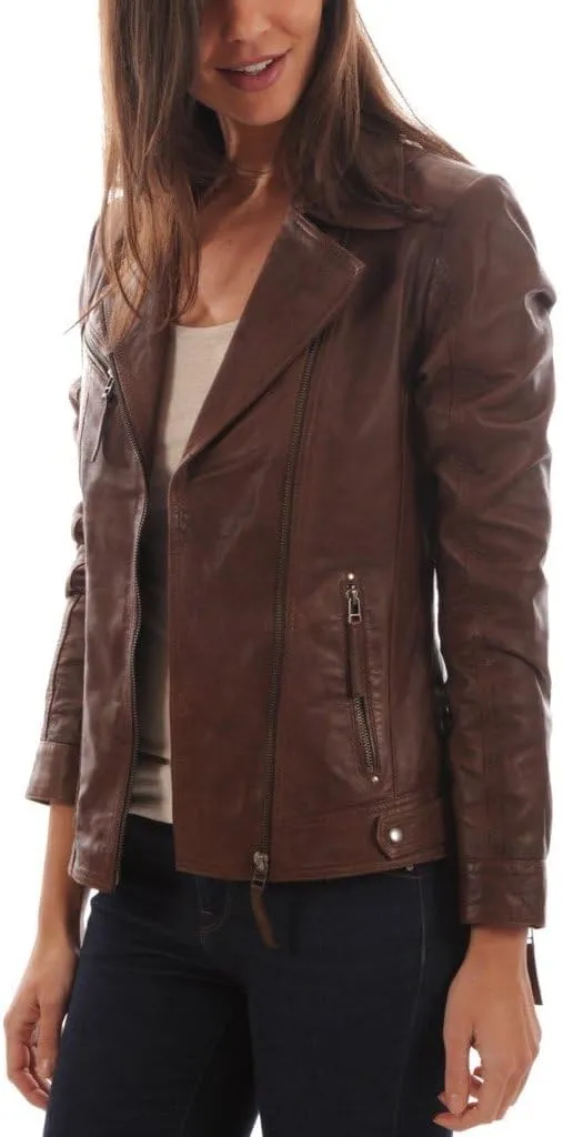 LL LEATHER LOVERS Women's Lambskin Leather Bomber Biker Jacket