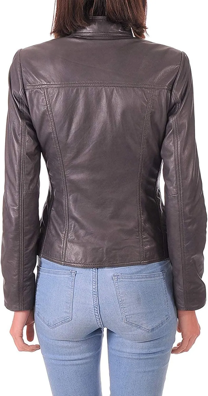 LL LEATHER LOVERS Women's Lambskin Leather Bomber Biker Jacket