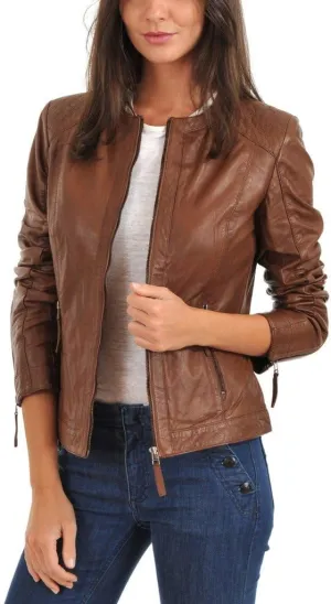 LL LEATHER LOVERS Women's Lambskin Leather Bomber Biker Jacket