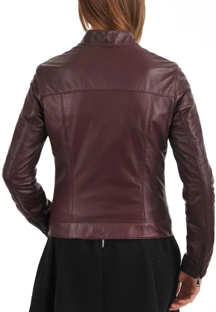 LL LEATHER LOVERS Women's Lambskin Leather Bomber Biker Jacket