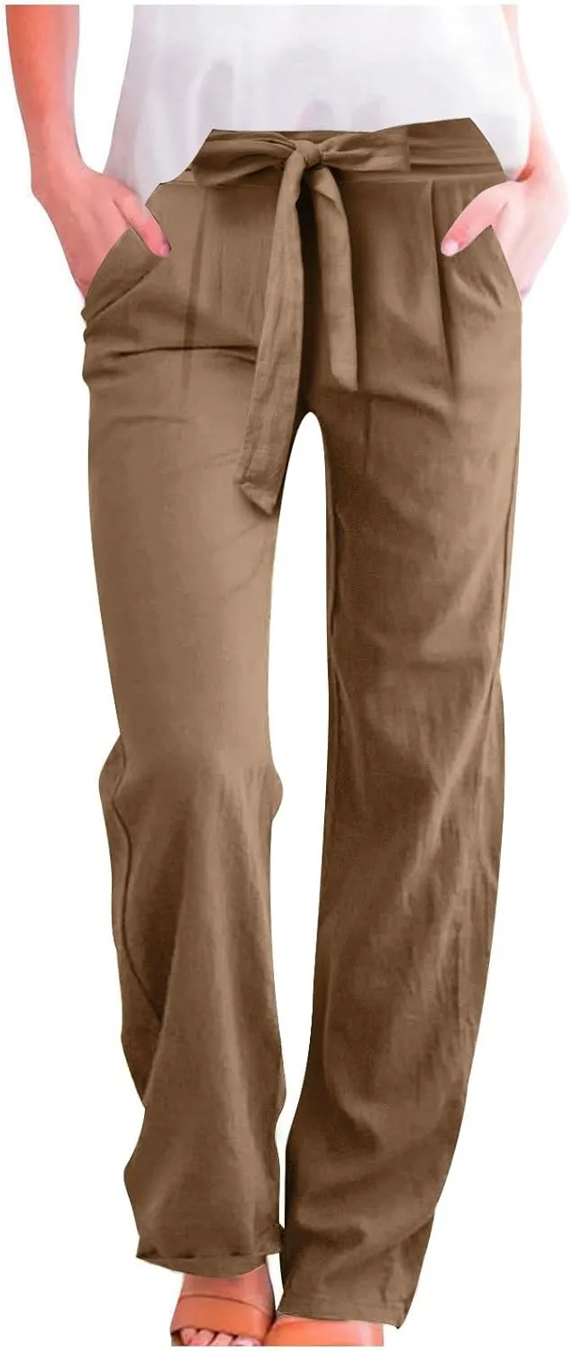 Lounge Pants Women Flowy Beach Pants Linen Palazzo Pants Summer Elastic Pants Workout Soft Pants Long Trousers