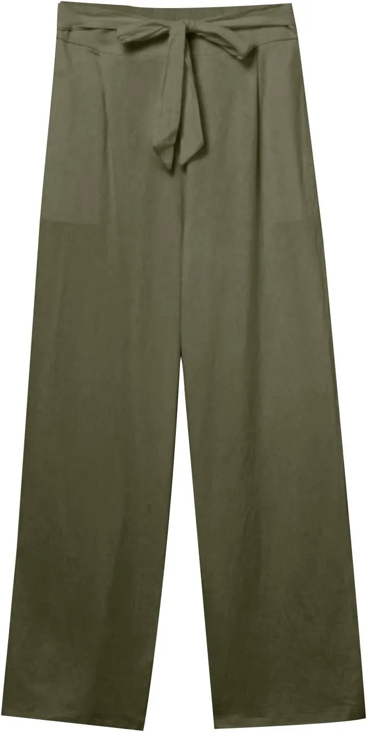 Lounge Pants Women Flowy Beach Pants Linen Palazzo Pants Summer Elastic Pants Workout Soft Pants Long Trousers