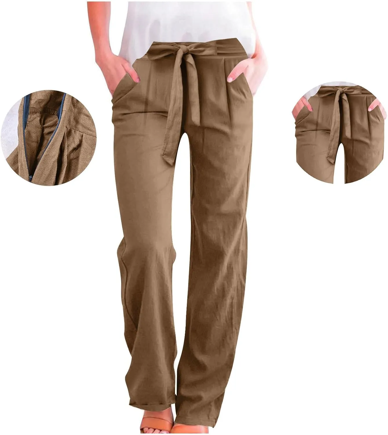 Lounge Pants Women Flowy Beach Pants Linen Palazzo Pants Summer Elastic Pants Workout Soft Pants Long Trousers