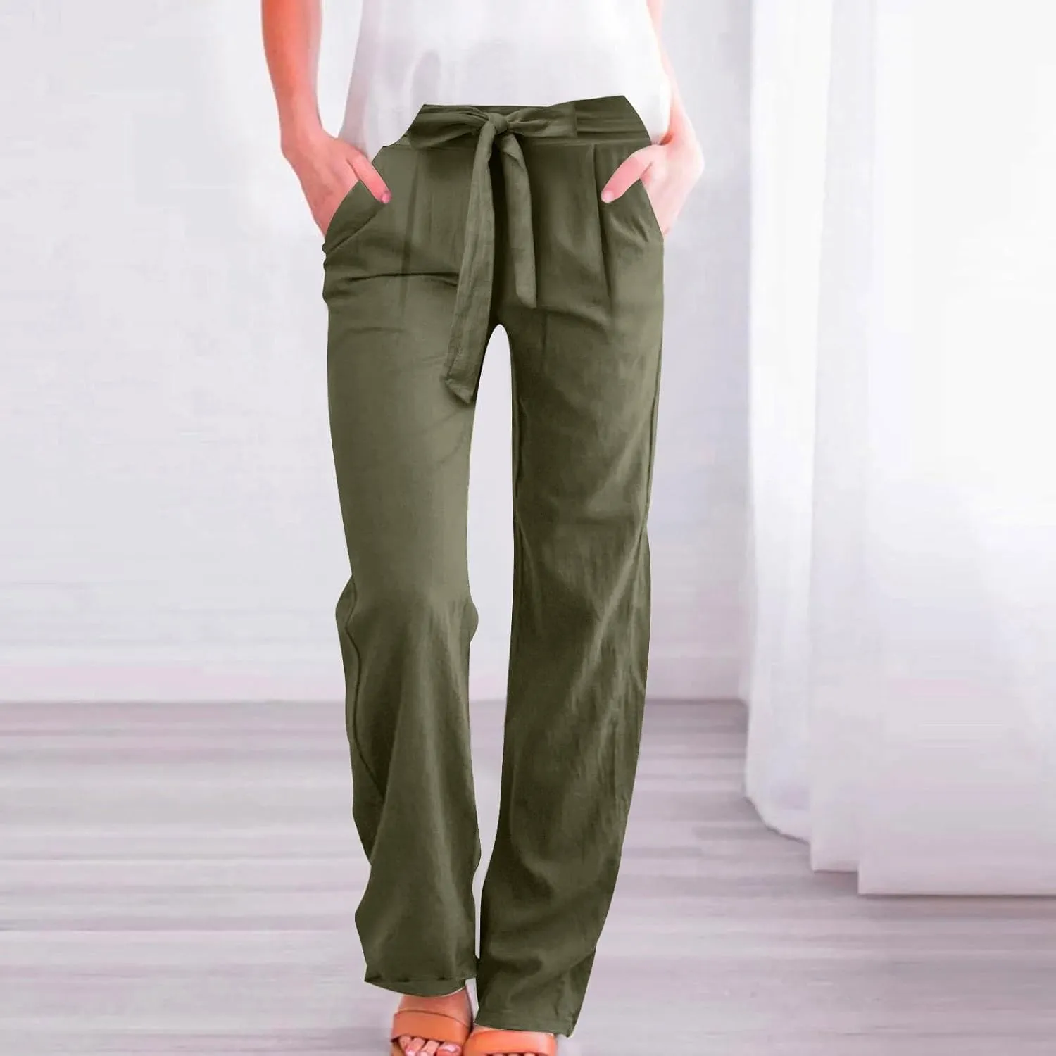 Lounge Pants Women Flowy Beach Pants Linen Palazzo Pants Summer Elastic Pants Workout Soft Pants Long Trousers