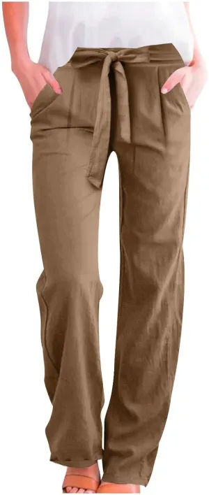 Lounge Pants Women Flowy Beach Pants Linen Palazzo Pants Summer Elastic Pants Workout Soft Pants Long Trousers